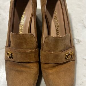 Stuart Weitzman Brown Suede Loafers with Gold Accents